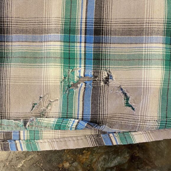 Vtg Wrangler Pearl Snap Button Plaid Green Western Silver Metallic Thread XXXL - Picture 9 of 9
